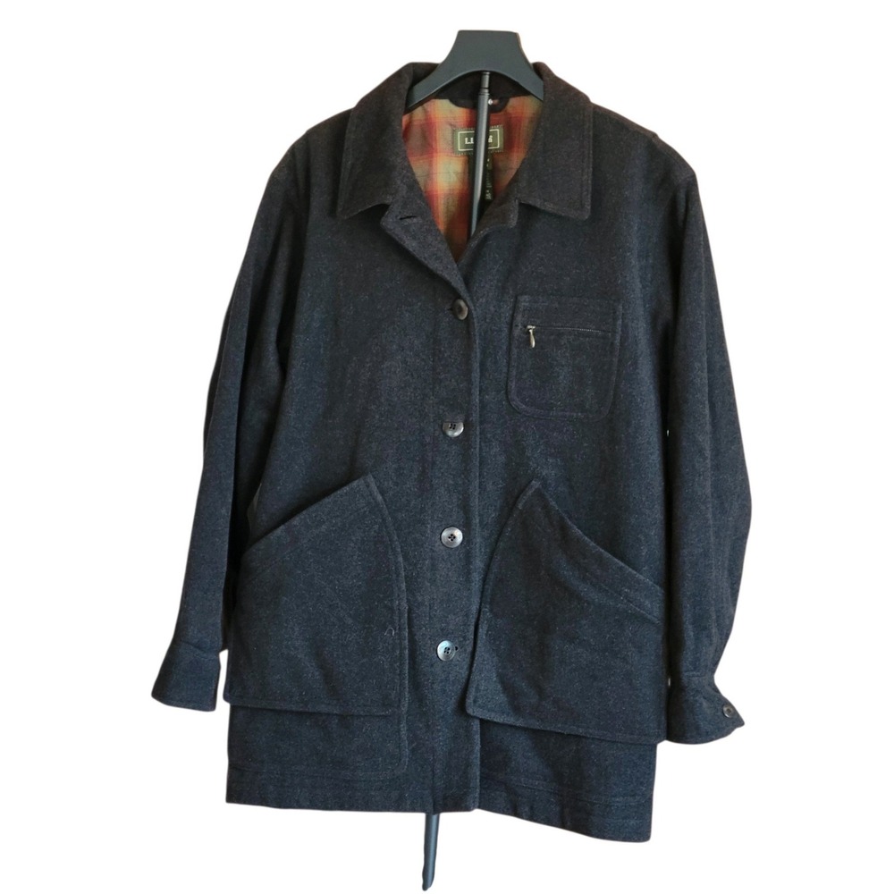 LL Bean Field Jacket Womens Medium Petite Barn Chore Coat Blanket Lined Wool